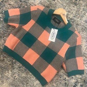 coral/pink & teal/green plaid crop sweater 🤩 tags still on it - SIZE SMALL !